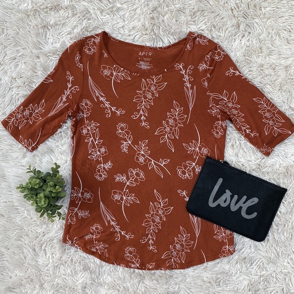 Apt. 9 SS Floral Top ๐ Rust & White - Picture 2 of 9